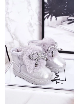 Dívčí Sněhové Teple Boty S Kožešinou Stříbrné Aurora