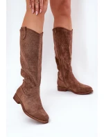 Kozačky Na Plochém Podpatku S Vzorem Hnědé S.Barski HY51-062