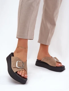 Dámské semišové sandály s přezkou na platformě béžové Zazoo 3019