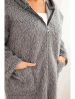 Dámský kabát Plus Size z viskózy na zip s kapucí šedý