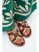 Kožené Ploché Klapky S Pantherou Zazoo 40383 Hnědé