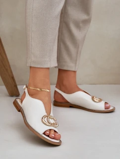 Kožené Sandály Na Plochém Podpatku S Dekorací Světle Béžové Laura Messi 2865