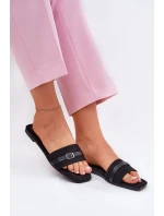 Ploché Dámské Pantofle S Páskem A Přezkou Černé Zilina