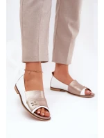 Kožené Elegantní Baletky S Otevřenými Prsty Bílá-Zlatá Zazoo 1865 Kožené Elegantní Baletky S Otevřenými Prsty Bílá-Zlatá Zazoo 1865