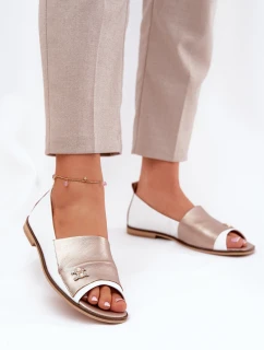 Kožené Elegantní Baletky S Otevřenými Prsty Bílá-Zlatá Zazoo 1865