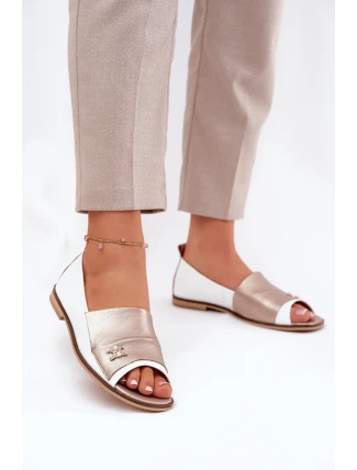 Kožené Elegantní Baletky S Otevřenými Prsty Bílá-Zlatá Zazoo 1865