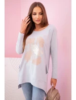 Dámská halenka s kapsami a ozdobným potiskem šedý