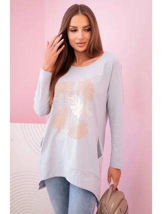 Dámská halenka s kapsami a ozdobným potiskem šedý