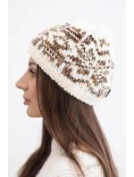 Dámská zimní vlněná čepice s norským vzorem K354 ecru+camelový