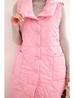 Dámská dlouhá prošívaná vesta s kapsami a stojáčkem světle růžová