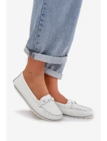 Plné Kožené Mokasíny S Dekorací S.Barski LR51-547 Bílé