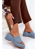 Materiálové Dámské Pantofle Na Platformě A Klínu Džínové Afisal