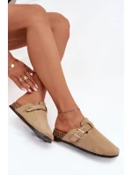 Dámské Pantofle Na Korkové Platformě Se Zlatou Přezkou Big Star SS274738 Béžové