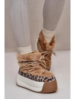 Kožené Dámské Sněhule Na Silné Podešvi S Kožešinou Leopard Big Star Hnědé