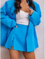 Světle modrý dámský komplet - oversize sako a kalhotová sukně (82176/178) Světle modrý dámský komplet - oversize sako a kalhotová sukně (82176/178)