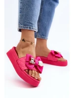 Dámské žabky s mašlí a ozdobným medvídkem fuksie Katerina