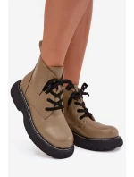 Zateplené dámské kozačky na platformě s šněrováním zelené Harmine