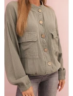 Dámská mušelínová košile s dlouhým rukávem khaki