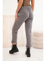 Dámské kalhoty s páskem kordové tmavě šedé Dámské kalhoty s páskem kordové tmavě šedé