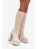 Zateplené dámské kozačky na podpatku a platformě světle béžové Lysara Zateplené dámské kozačky na podpatku a platformě světle béžové Lysara