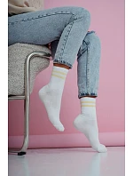 Dámské ponožky Dva tenké pruhy Bílá-žluté