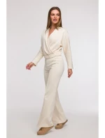 B296 Široké kalhoty s předními švy - vanilka B296 Široké kalhoty s předními švy - vanilka