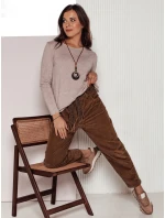 Dámské manšestrové kalhoty SOFTYLA v pruhované velbloudí barvě FashionStreet UY2279