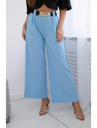 Viskózové kalhoty s širokými nohavicemi modrý Viskózové kalhoty s širokými nohavicemi modrý