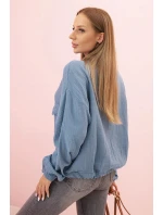 Dámská mušelínová košile s dlouhým rukávem džínová modrá