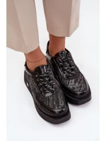 Dámské kožené šněrovací polobotky na platformě Artiker – černo/stříbrné