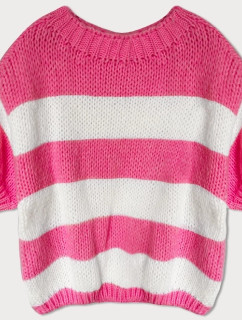 Volný dámský pruhovaný svetr v neonově růžové barvě (761ART)