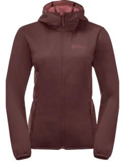 Dámská přechodná bunda s kapucí Jack Wolfskin Windhain Hoody W softshell červená (1307481_2866)