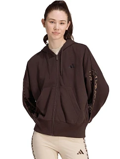 Dámská mikina adidas Seasonal Essentials Animal Print 3-Stripes s celopropínacím zipem s kapucí, hnědá, KV9299