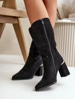 Dámské černé zamilované botky s podpatkem a špičatou špičkou Nevithra