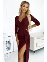 404-5 Třpytivé dlouhé šaty s výstřihem a rozparkem na nohou - BROAD s třpytkami