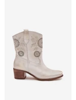 semišové kožené dámské boty s otvory na podpatku Zazoo 3844 zlaté včerněné