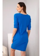 Dámské bavlněné šaty s 3/4 rukávem a kapsami chrpové