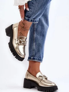 Dámské polobotky na podpatku 2646-4 model 189877 Zlatá s černou - Sweet Shoes