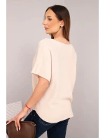 Dámská svetr s krátkým rukávem a výstřihem do V béžová