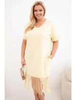 Dámské bavlněné šaty s výstřihem do V a třásněmi Plus Size žlutá