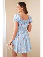 Dámské květinové šaty s nabíraným rukávem a elastickým pasem modrá