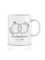 Personalizovaný klasický bílý keramický hrníček 300 ml s prstýnky a jmény Personalizovaný klasický bílý keramický hrníček 300 ml s prstýnky a jmény