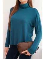 Dámská viskózová blůza s vysokým límcem a dlouhým rukávem mořská Dámská viskózová blůza s vysokým límcem a dlouhým rukávem mořská