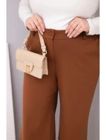 Dámské kalhoty Plus Size s širokým nohavicí a vysokým pasem tmavě camelové
