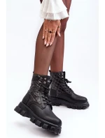 Kůže Botky Workery Na Ploché Podpatku GOE MM2N4021 Černé Kůže Botky Workery Na Ploché Podpatku GOE MM2N4021 Černé