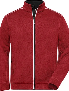 Daiber JN 898 Pánská pracovní pletená fleece bunda - Solid 02.0898 red melange/black
