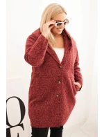 Dámský kabát Plus Size s kapucí a kapsami bordový