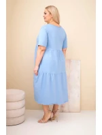 Dámské bavlněné šaty Plus Size s krátkým rukávem a volánem džínová