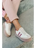 Kožené dámské sneakersy na platformě Zazoo N1234 béžovo-červené