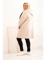 Dámský kabát Plus Size z umělého beránka s kapucí a kapsami béžový
